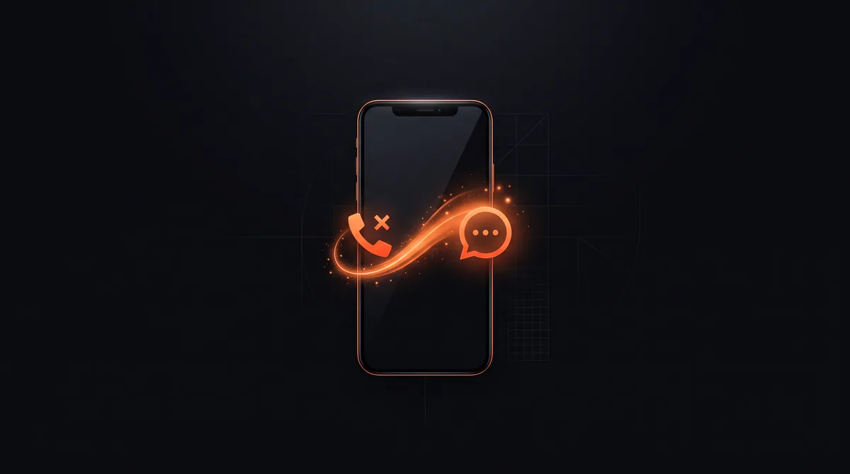 Missed call text back illustration: a missed phone call instantly turning into an automatic text message conversation.