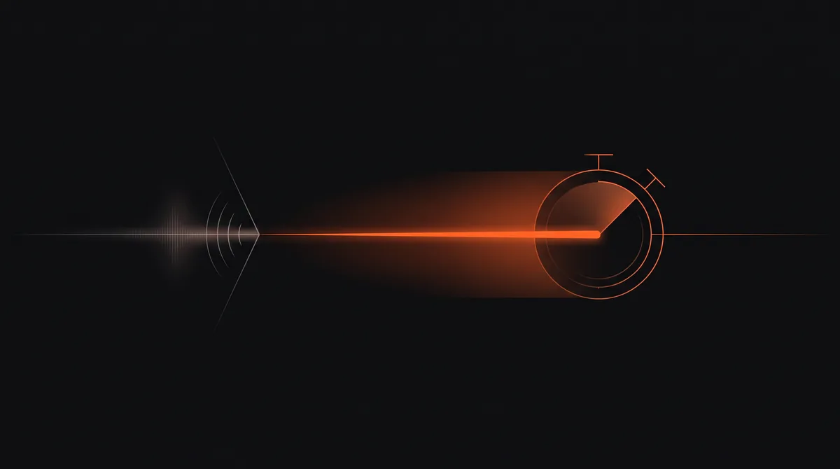 Speed to lead illustration: a new lead signal answered instantly by an automated reply racing along a glowing orange line.