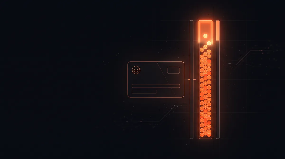 Zapier pricing illustration: stacked task tokens filling a meter beside a subscription plan card.